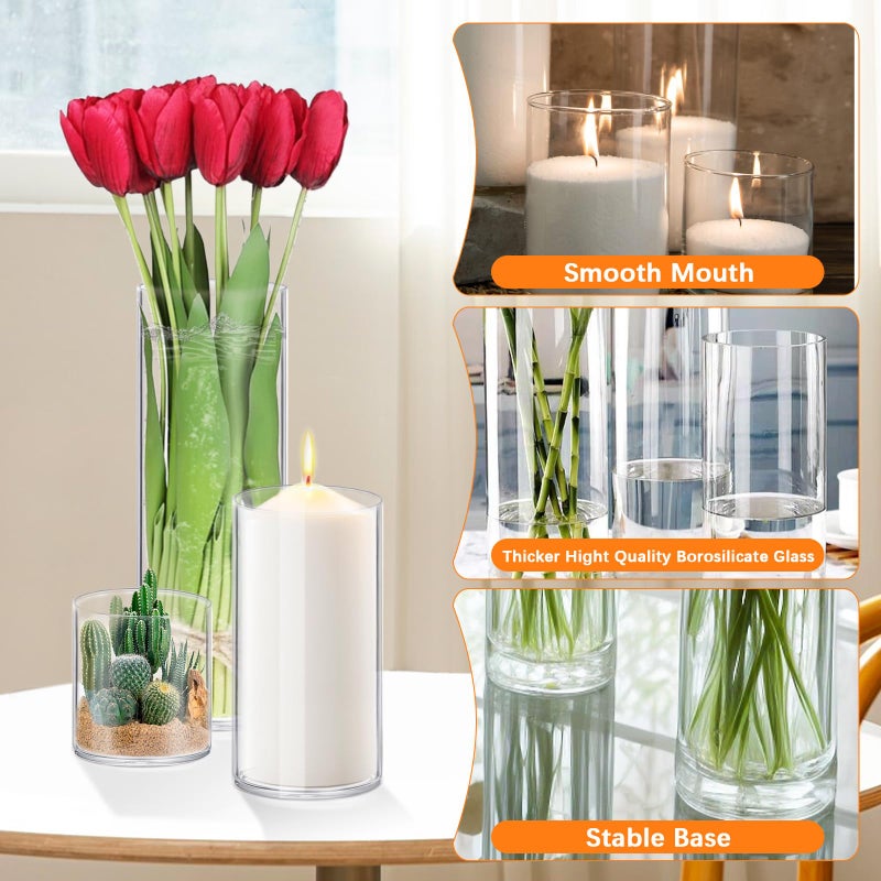 HomJoy 4 Pack Glass Cylinder Vases 4 6 8 10 Inch Tall Clear Flower Vase Hurricane Floating Candle Holder for Table Centerpiece Wedding Home Decor - Image 3